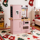 Double-Sided Wooden Play Kitchen with Light and Sound Hood – Pink