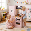 Double-Sided Wooden Play Kitchen with Light and Sound Hood – Pink