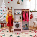 Double-Sided Wooden Play Kitchen with Light and Sound Hood – Pink