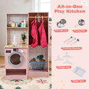 Double-Sided Wooden Play Kitchen with Light and Sound Hood – Pink