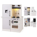 Double-Sided Wooden Play Kitchen with Light and Sound Hood – White