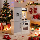 Double-Sided Wooden Play Kitchen with Light and Sound Hood – White