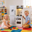 Double-Sided Wooden Play Kitchen with Light and Sound Hood – White