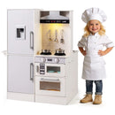Double-Sided Wooden Play Kitchen with Light and Sound Hood – White