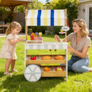 Wooden Ice Cream Cart with Folding Awning and Bell – White