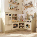 Wooden Corner Play Kitchen with Coffee Maker and Toaster – Green