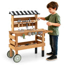 Wooden Toy Workbench Cart with Canopy and Tools – Brown