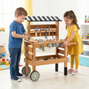 Wooden Toy Workbench Cart with Canopy and Tools – Brown