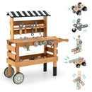 Wooden Toy Workbench Cart with Canopy and Tools – Brown