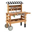 Wooden Toy Workbench Cart with Canopy and Tools – Brown