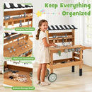 Wooden Toy Workbench Cart with Canopy and Tools – Brown