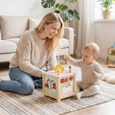 Dessert Wooden Activity Cube with Bead Maze and Shape Sorter – Multicolour