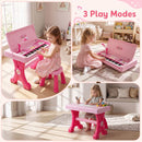 49-Key Kids Piano with Stool and Microphone – Pink