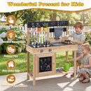 Fir wood mud kitchen with storage hooks and shelves