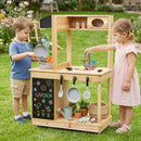 Outdoor Wooden Mud Kitchen with Chalkboard and Storage – Natural