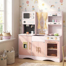 Wooden Play Kitchen with Curtains and Chef Uniform – Pink