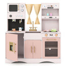 Wooden Play Kitchen with Curtains and Chef Uniform – Pink