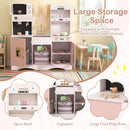 Wooden Play Kitchen with Curtains and Chef Uniform – Pink