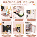 Wooden Play Kitchen with Curtains and Chef Uniform – Pink