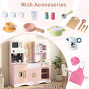 Wooden Play Kitchen with Curtains and Chef Uniform – Pink