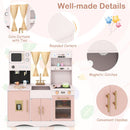 Wooden Play Kitchen with Curtains and Chef Uniform – Pink