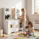 Wooden Play Kitchen with Curtains and Chef Uniform – White