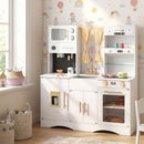 Wooden Play Kitchen with Curtains and Chef Uniform – White