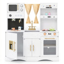 Wooden Play Kitchen with Curtains and Chef Uniform – White