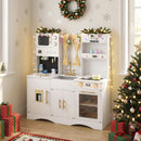 Wooden Play Kitchen with Curtains and Chef Uniform – White