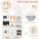 Wooden Play Kitchen with Curtains and Chef Uniform – White