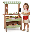 Wooden Grocery Stand with Play Produce and Scale – Brown & Green