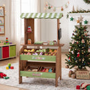Wooden Grocery Stand with Play Produce and Scale – Brown & Green