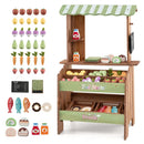 Wooden Grocery Stand with Play Produce and Scale – Brown & Green