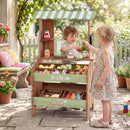 Wooden Grocery Stand with Play Produce and Scale – Brown & Green