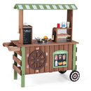 Wooden Food Cart with Grill and Coffee Station – Brown & Green