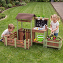 Outdoor Wooden Play Farm with Planter and Water Station – Brown & Green