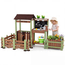 Outdoor Wooden Play Farm with Planter and Water Station – Brown & Green