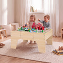 Natural wooden train table with storage drawer and accessories