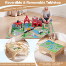 Printed town map on reversible wooden train table