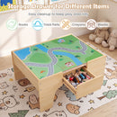 Reversible train table with plain wood play surface