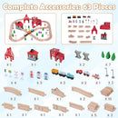 Complete 63-piece wooden train table playset
