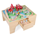 Wooden train table in Natural with 63-piece play set
