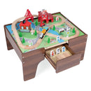 Wooden train table in Walnut with reversible town map