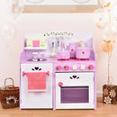 Pink and White Play Kitchen with 13-Piece Accessory Set – Pink & White