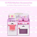 Pink and White Play Kitchen with 13-Piece Accessory Set – Pink & White
