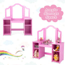 Kids vanity table set in pink with removable tri-fold mirror and ample storage for toys and accessories, perfect for.