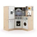 Corner Play Kitchen with Lights, Sounds and Washing Machine – White & Natural