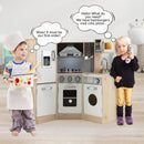 Corner Play Kitchen with Lights, Sounds and Washing Machine – White & Natural