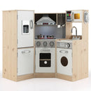 Corner Play Kitchen with Lights, Sounds and Washing Machine – White & Natural