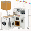 Modular Play Kitchen and Washing Machine with Storage Stool – White & Natural